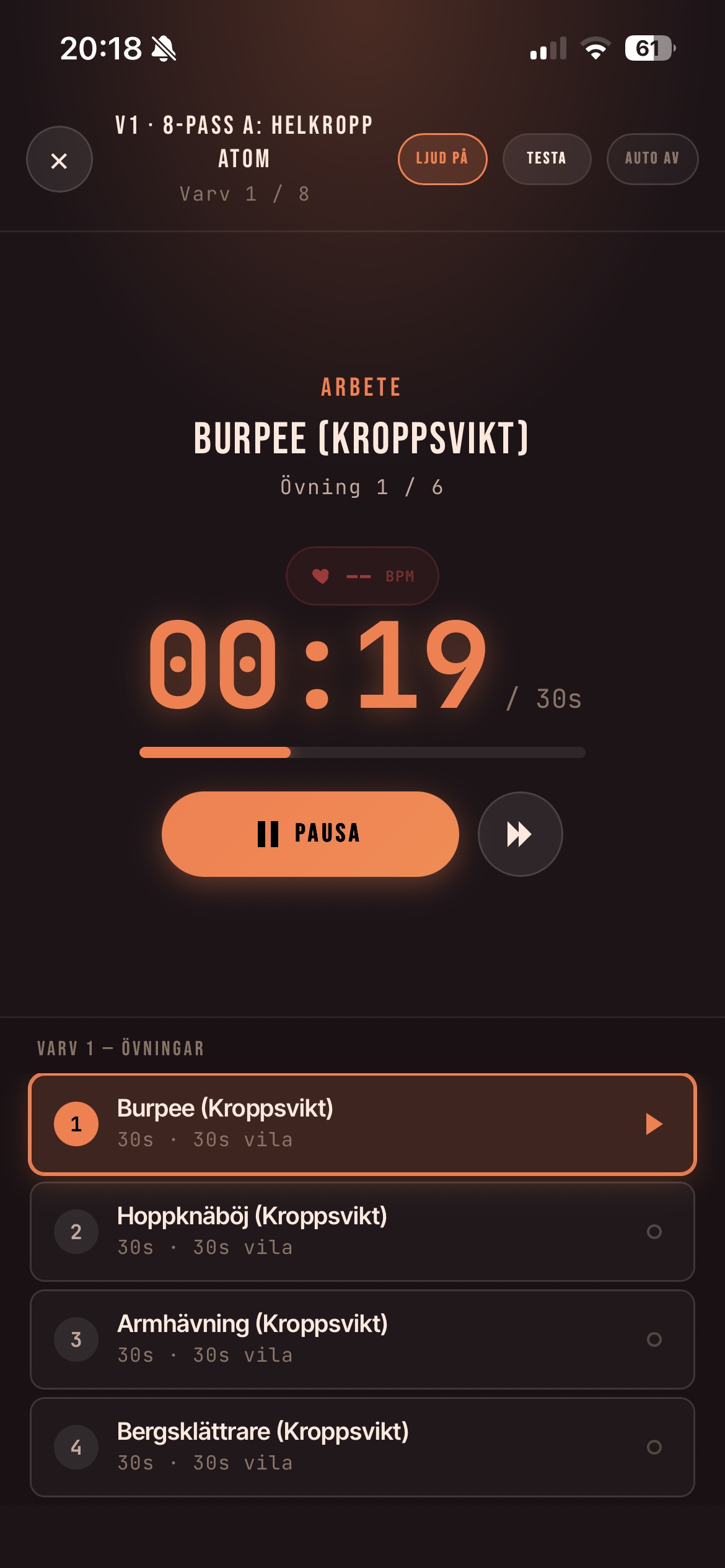 Cirkel-, HIIT- och race-läge med timer